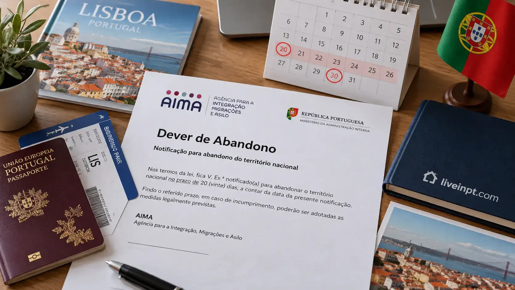 AIMA Dever de Abandono notice showing the deadline to leave Portugal