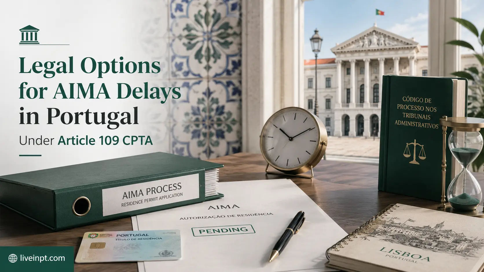 Portuguese administrative court setting representing legal action over AIMA delays under Article 109 of the CPTA