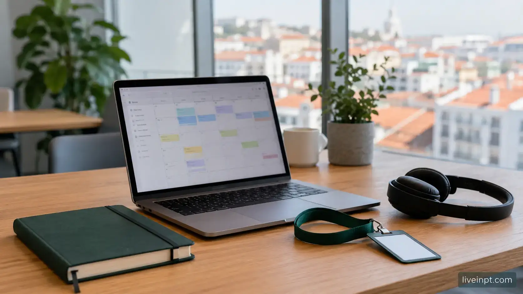 Young professional reviewing a training contract at a desk in Lisbon
