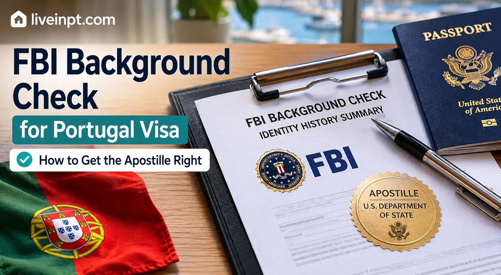 FBI Identity History Summary document with US passport and apostille stamp