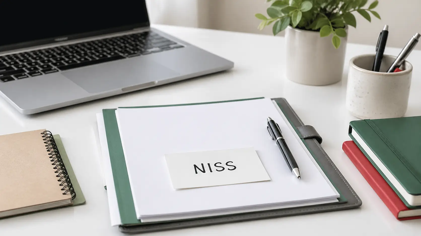 Documents and laptop prepared for requesting a NISS in Portugal