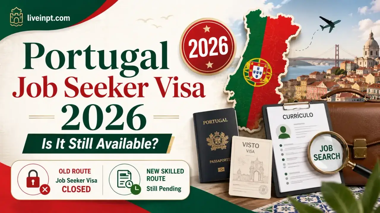 Portugal job seeker visa application documents on a desk with a passport and consulate form