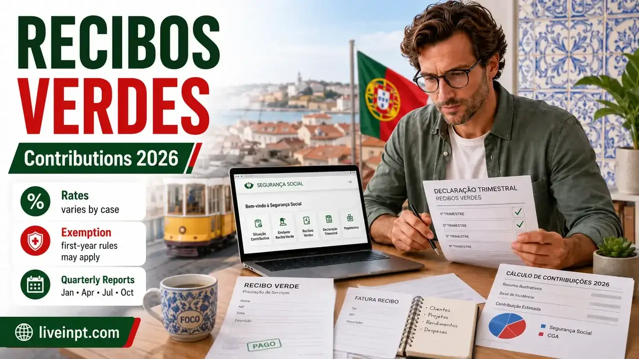 Recibos verdes social security contributions Portugal 2026 quarterly declaration guide
