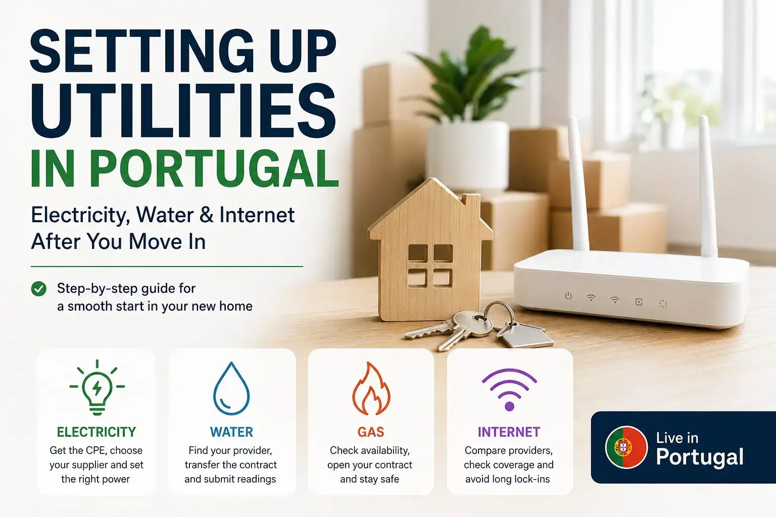 Setting up electricity water and internet utilities in Portugal after moving into a home